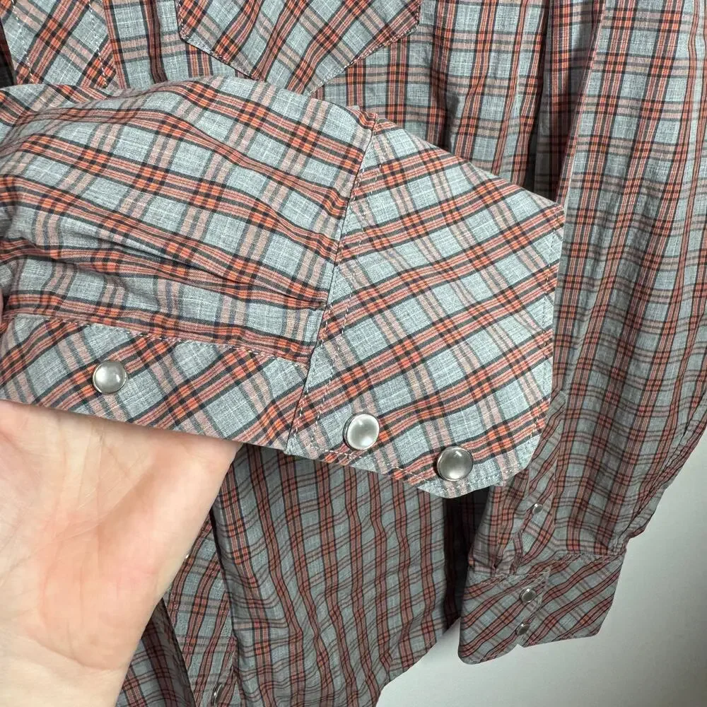 Banana Republic Shirt Men Size L Plaid Slim Fit Pearl Snap Button Up Long Sleeve